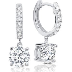 Crislu Round Cut Huggie Hoop Drop Earrings Finished in Pure Platinum New